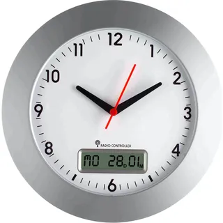 Analoge Funk-Wanduhr mit Datum - Silber