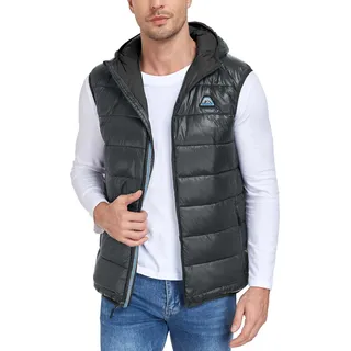 Mapamyumco Herren Daunenweste leichte wasserdichte lässige Outdoorjacke mit Kapuze, ärmellose Daunenjacke Grau XL