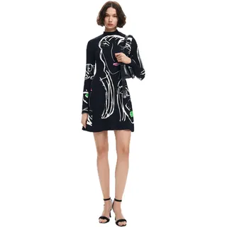 Desigual Damen Woman Knit Long Sleeve Dress, Schwarz, XXL EU