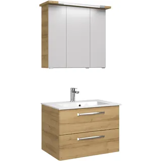 Saphir Badmöbel-Set »Trentino 2-tlg. Mineralmarmor-Waschtisch,Spiegelschrank mit LED-Profil« 3 Stk. tlg., braun