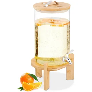 Relaxdays Getränkespender , Multicolor , Glas, Holz, Metall , Bambus , 8 L , hitzebeständig , Geschirr, Kannen & Karaffen, Wasserkaraffen & Krüge