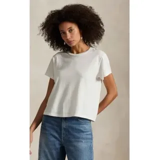 Polo Ralph Lauren für Damen. 211967102001 Shrunken Fit klassisches Strick-T-Shirt weiß (XXL), Lässig, Baumwolle, Kurzarm