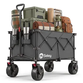 Sekey XXL Plus Bollerwagen Faltbar mit Bremsen 200L 200KG Belastbar, Extra Breite Reifen All Terrain Bollerwagen, Patentiert Zusammenfaltbar aus Vier Richtungen, XXL-PlusB 4011, Anthrazit