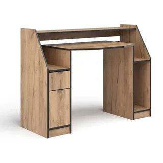 Vicco Gaming Tisch Joel, 123.2 x 45 cm mit 1 Schublade und 1 Tür, Goldkraft Eiche/Schwarz