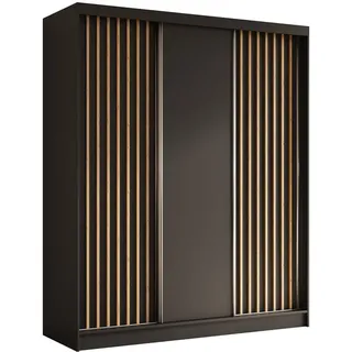 Altdecor Kleiderschrank mit furnierten Schiebetüren und Aluminium-Leisten - Labelo - 180 cm Schwarz+Schwarz+Artisan , Schwarz, Eiche Artisan , Holzwerkstoff , 180x216x61 cm , Schlafzimmer, Kleiderschränke