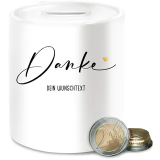 Spardose - Danke Sagen mit Wunschtext personalisiert I Kleines Dankeschön Geschenk Dankbarkeit I Dankbar - Unisize - Weiß - personalisierte trinkgelddose Trinkgeld dose Geschenke rund spendendose