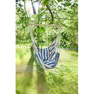 Gardenson Hängesessel , Blau, Weiß , Holz, Kunststoff, Textil , Kastanie,Kastanie , Hartholz , Füllung: Polyester, Baumwolle (recycelt),Polyester, Baumwolle (recycelt) , 65x120x90 cm , wetterbeständig, UV-beständig , Gartenmöbel, Gartenschaukeln, Hängesessel