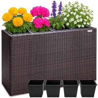 Polyrattan Blumentopf Braun 95x27x60cm