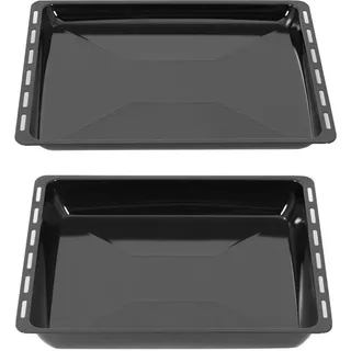 ICQN Backblech 2er Set 46,5 × 37 × 3 & 6 cm, Kompatibel mit Siemens, Bosch, Beko, Constructa, Neff & Amica, Emaillierte Backbleche für Backofen & Herd