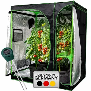 Mucola Gewächshaus inkl. 3 in 1 Feuchtigkeitsmessgerät für Pflanzen Pflanzenzelt Growbox Indoor Pflanzenzelt Zuchtzelt Zuchtschrank Darkroom Frühbeet Schwarz Grün - 120x120x200cm - Schwarz