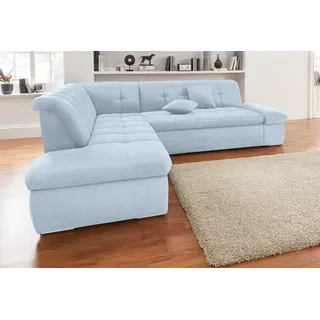 Ecksofa DOMO COLLECTION "MORIC Massiv - Belastbar bis 140 kgxSitz, hochwertig & komfortabel", blau (pastelblau), B:273cm H:80cm T:216cm, Chenille (85% Polyester, 15% Acryl), Sofas, Ecksofa, XXL, L-Form, inkl. Zierkissen