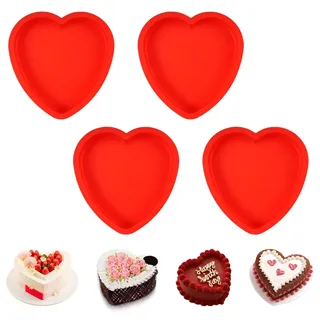 4 Stück Silikon Herzbackform, 17x16,7x2,2 cm Antihaft Herzform Backform, Leichtes Loslassen Backform Herz, Lebensmittel Silikon Kuchenform Herz, für DIY, Herzkuchen, Pudding, Mousse, Brot, Käsekuchen