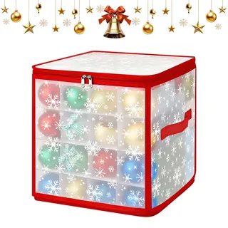 Akranini Weihnachtskugeln Aufbewahrungsbox, 64 Fächer je 7cm, wasserdicht, herausnehmbare Tabletts, Aufbewahrung für Christbaumkugeln (30x30x30 cm)