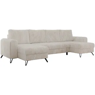 MKS Wohnlandschaft Axel U Cord Beige , Textil , U-Form , 312x90x140 cm , Wohnzimmer, Sofas & Couches, Wohnlandschaften, Wohnlandschaften in U-Form