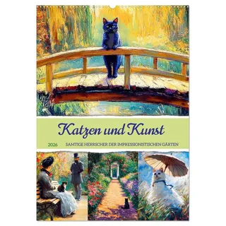 Calvendo Katzen und Kunst - Samtige Herrscher der impressionistischen Gärten (Wandkalender 2026 DIN A2 hoch), CALVENDO Monatskalender: Eine bezaubernde Reise ... Gärten des Impressionismus (CALVENDO Kunst)