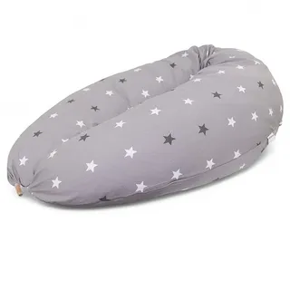 HOBEA-Germany Stillkissen 190 cm x 76 cm XXL Lagerungskissen Schwangerschaftskissen für Baby und Erwachsene Seitenschläferkissen Stillkissen mit Bezug aus Bio Baumwolle, Sternenmuster Grau