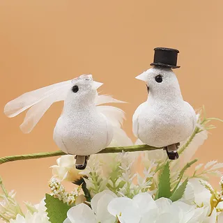 WANYIG 1 Paar Hochzeitsdeko Hochzeit Deko Taubenpaar Hochzeitstaubenpaar mit Clip Brautpaar Figuren Künstliche Vögel Taube Deko Weiß Garten Dekoration