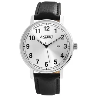 Akzent Herren Armbanduhr Quarz Herrenuhr 42mm 3 ATM wasserdicht silber Uhr Datum