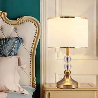 Mengjay Nachttischlampe Kristall E27 Tischleuchte Kugel, Tischlampe Weißer/roter Lampenschirm, Schirm, klar/Gold,sehr passend für Schlafzimmer Bar Restaurant Cafe. (Weiß)