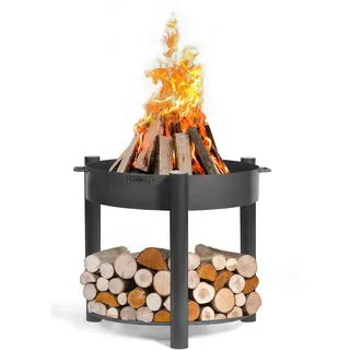 Feuerschale , Schwarz , Metall , rund , 88 cm , Tragegriffe, Ablage für Holz , Freizeit & Co, Herbstartikel & Winterartikel