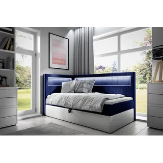 Boxspringbett Gästebett Kinderbett FABIAN Nr.3 100x200cm Weiss-Blau Seite Links