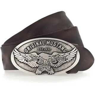 MUSTANG Koppelgürtel Vintag-Schließe mit Adler, 4 cm, Used-Look, braun