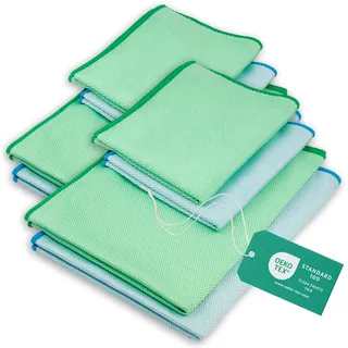 ELEXACLEAN Fenstertuch streifenfrei, Mikrofaser, 8 St., 60x40 & 40x30 cm | Mikrofaser Scheibentuch, OEKO-TEX® STANDARD 100, grün / blau, zwei Größen im Set, Glasputztuch, Autotuch, Bad