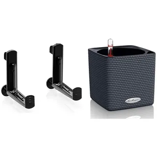 Lechuza Balkonkastenhalter, Schwarz, Hochwertiger Kunststoff, Für Innen- und Außenbereich, 19033 & Cube Color 14 13384 Kräutertopf, Hochwertiger Kunststoff, schiefergrau, 14x14x14 cm