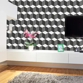 Walplus Wandaufkleber " 3D Würfel Muster " 8 Packungen Wandschmuck Abnehmbare Selbstklebend Aufkleber Wohnzimmer Küche Möbel Büro Dekor Restaurant bar Cafe Hotel Heim Dekoration Mehrfarbig