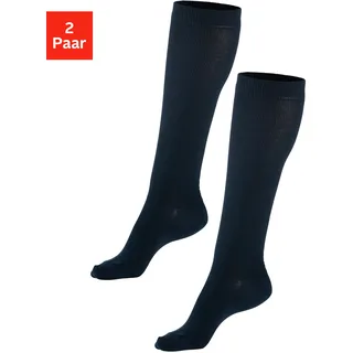 Stützkniestrümpfe H.I.S "Damen & Herren Kompressionsstrümpfe, Reisestrümpfe", Damen, Gr. 35-38, blau (2x marine), Baumwolle, Elasthan, Polyamid, unifarben, normal, Socken Stützkniestrümpfe, für Sport, Arbeit, Flug & Schwangerschaft