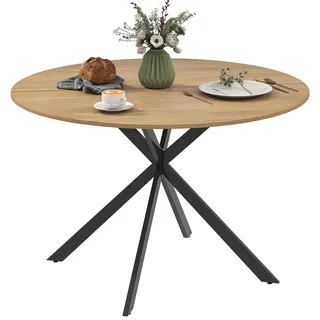 Homcom Runder Esstisch für 4 Personen, Ø120 cm Küchentisch im Industriestil, Eiche , Eichefarben , Metall , 120x75x120 cm , Esszimmer, Esstische