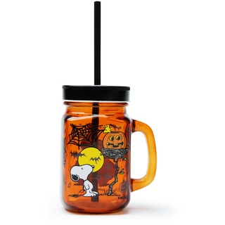 Excelsa Peanuts Halloween Becher mit Strohhalm, Glas, Fassungsvermögen 500 ml.