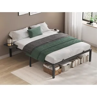 VASAGLE Doppelbettgestell aus Metall 160 x 200 cm mit Aufbewahrungsregalen