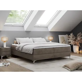 Boxspringbett ohne Kopfteil mit Bettkasten, Bett niedriges Kopfteil, Polsterbett ohne Kopfteil - LESS - 200x200cm - Braun - H4 - Braun