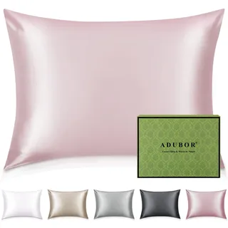 Adubor 100% Seidenkissenbezug 40x80cm für Haar und Haut, mit verstecktem Reißverschluss, beide Seiten, 23 Momme Seide, Fadenzahl 900 (Rosa, 1 Stück)