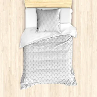 ABAKUHAUS Anker Mantele, Wellenmuster, Milbensicher Allergiker geeignet mit Kissenbezügen, 135 cm x 200 cm - 80 x 80 cm, Grau Hellgrau Weiß - Grau