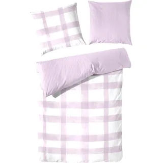 Wendebettwäsche PRIMERA "Soft-Seersucker Bettwäsche Karo", lila (flieder), B/L: 155cm x 220cm, 1 Stk., 1 Stk., Soft-Seersucker, B/L: 80cm x 80cm, 2 Stk., Soft-Seersucker, Obermaterial: 100% Baumwolle, Bettwäsche, Wendebettwäsche, im modernen Karo-Look