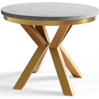 Runder Esszimmertisch LOFT, ausziehbarer Tisch Durchmesser: 120 cm/200 cm, Wohnzimmertisch Farbe: Grau, mit Metallbeinen in Farbe Gold - Grau, Gold