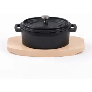 Freyersbacher® Mini Cocotte 12x8,5 cm Gusseisen, Kleiner Emaille Topf | Oval, mit Brett und Tuch