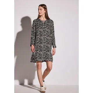 Tunikakleid STREET ONE, Damen, Gr. 38, N-Gr, schwarz, Jersey, Obermaterial: 100% Viskose, bedruckt, regular fit kniefrei, V-Ausschnitt, Bündchen, Kleider Tunikakleid, mit All-Over Print