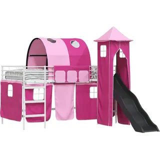 vidaXL Kinder Etagenbett Gestell Uni Weiß und Rosa 90 x 200 cm Metall - Weiß