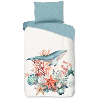 Wendebettwäsche , Blau, Weiß , Textil , Strand , 140x200 cm , Oeko-Tex® Standard 100, BCI (Better Cotton Initiative) , atmungsaktiv , Heimtextilien, Bettwäsche & Leintücher, Bettwäsche, Wendebettwäsche