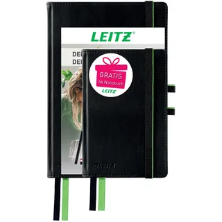 Leitz Complete Set Qualitäts-Notizbuch A5 + A6 kariert, je 160 Seiten, 80 Blatt, Hardcover, hochwertiger Einband, 100 g/m2 Papier FSC zertifiziert, Verschluss, Lesezeichen, Schlaufe, Schwarz, 95850000