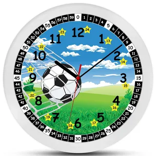 K&L Wall Art Fußball Lernuhr Kinder Wanduhr Junge lautlose Kinderuhr modern Mädchen Jungenuhr ohne Tickgeräusche (Blau, Grün, 30 cm)