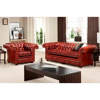 Chesterfield Sofagarnitur Ledersofa 3+2+1 Sitzer Leder Garnitur Polster Couch - Braun