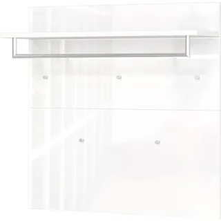 Garderobenpaneel GERMANIA "Oakland", weiß (weiß, weiß hochglanz), H:96cm T:30cm, Glas, Metall, Garderobenpaneele, Garderobenpaneel