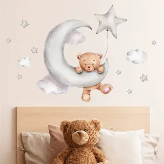 Sarah Duke Wandsticker Kinderzimmer Kleiner Bär Wolken Baby Wandaufkleber Kinderzimmer Mädchen Wandtattoo Babyzimmer Bär Wandtattoo Babyzimmer Decor (A)