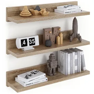 ComfortCove Wandregal 39cm, Schweberegal, 3 Sonoma Regale zum Anschrauben, Hängendes Wandregal, 3er-Set für Schlafzimmer, Bad, Wohnzimmer, Küche, Home Office.