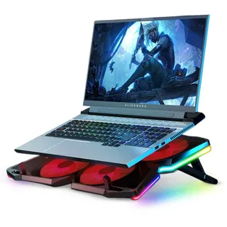 Offgridtec Laptop-Kühler K25 Pro, Belüfteter Ständer mit 4 leisen Lüftern bei 1100 U/min, 2 USB-Anschlüsse, Höhenverstellbar, Ergonomisches Design für Gaming-Konsolen & Laptops, Rot