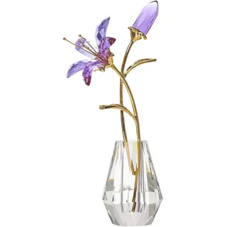 LONGWIN Künstliche Tigerlilien-Blumen mit Kristallvase – lila Kristall-Sammelfiguren dekorative blühende Lilie für Zuhause, Hochzeit – Geschenkidee für Muttertag, Valentinstag